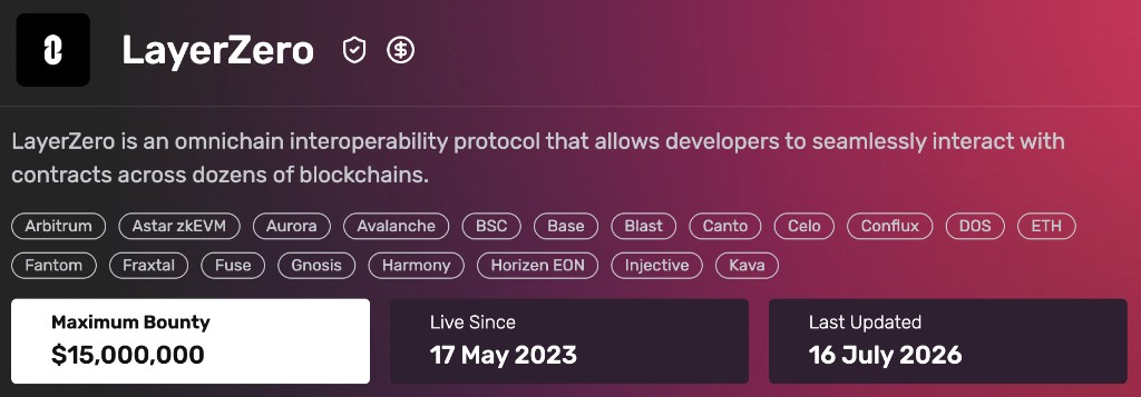 LayerZero bug bounty — maximum $15,000,000